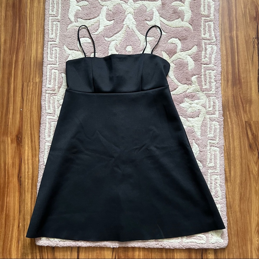 ASOS black mini slip dress sz 6 empire waist babydoll skater stretchy satin - Picture 3 of 7
